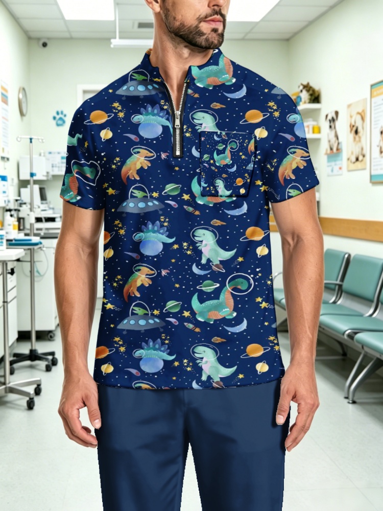 3D Printing For Medical - Men's Zipper Collar Scrub Top Cute