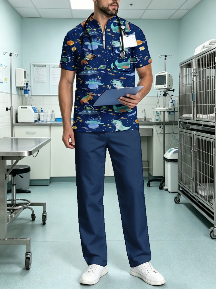 Men's Zipper Collar Scrub Top  - 3D Printing For Medical 评论和价格