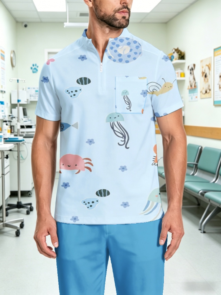Men's Zipper Collar Scrub Top  - 3D Printing For Medical 评论和价格